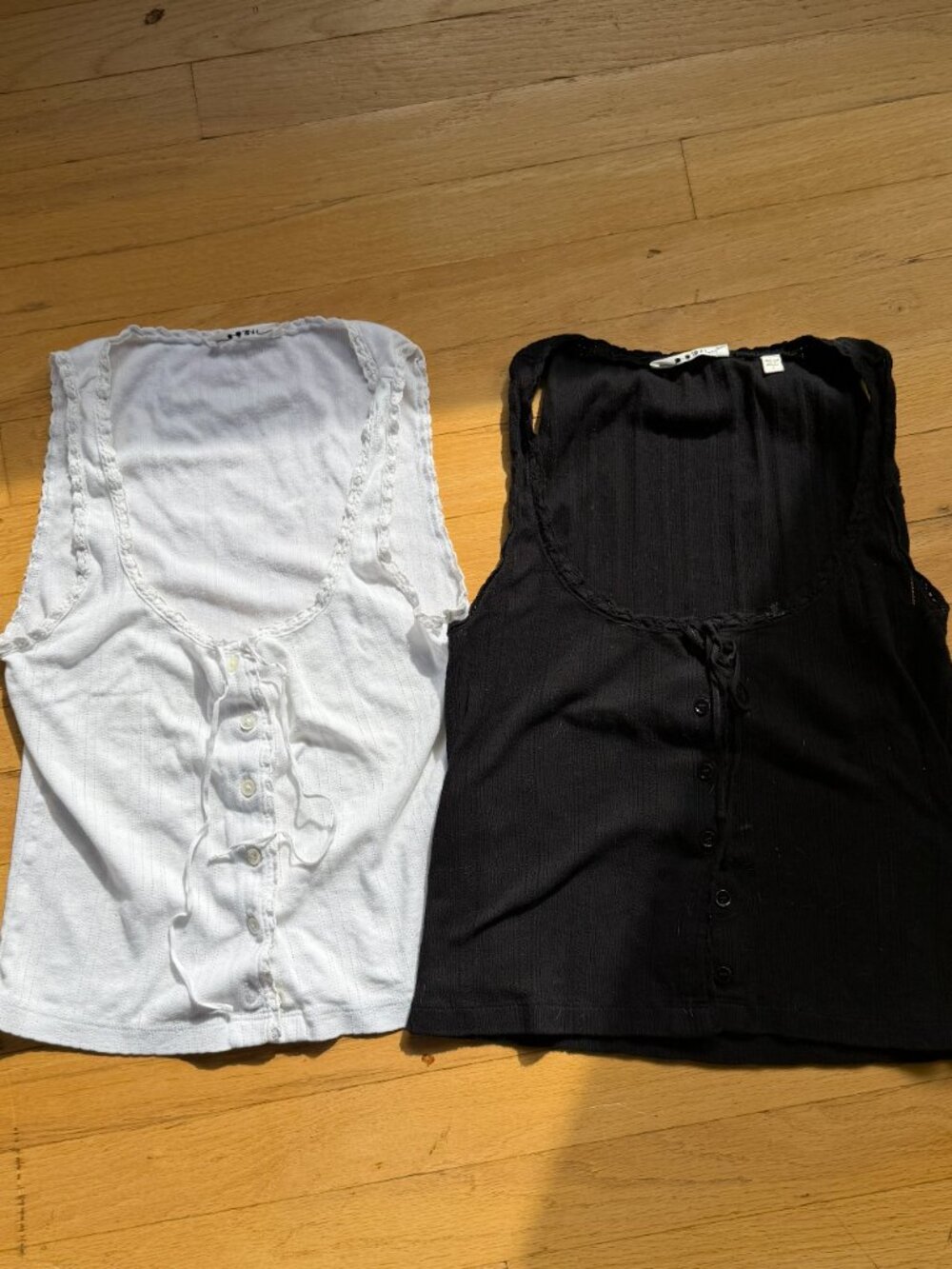 Doen Lois Cotton Pointelle Tanks, Black + White, Size Small